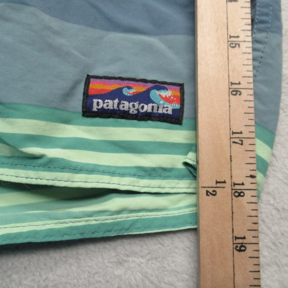 Patagonia‎ Wavefarer Boardshorts Mens 34 Blue Green Striped Pocket Lace Up Beach